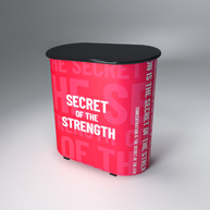 Messetheke Pop-Up 2x1 mit Logodruck auf PVC, Grafik austauschbar, runde Form, 90x90x40cm online bestellen