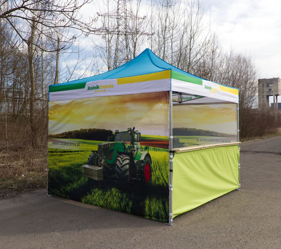 Faltzelt 3x3 mit Verkaufslade bedruckt