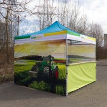 Faltzelt 3x3 mit Verkaufslade bedruckt