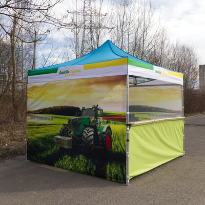Faltzelt 3x3 mit Verkaufslade bedruckt