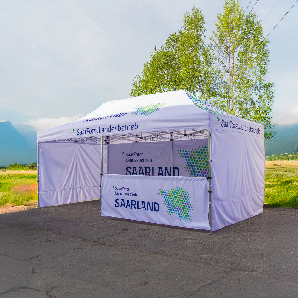 Logozelt 3x6m mit Hallbwand und 3 Seitenwänden
