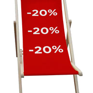 Liegestuhl mit 20% Ausverkauf Muster Farbe Rot für Schaufenster und Geschäfte oder POS
