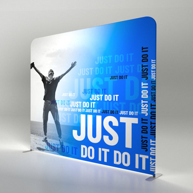 Pressewand gerade Logo bedruckt 250cm, 300cm, 400cm Alugestell mit Textilbanner mit Zippverschluss
