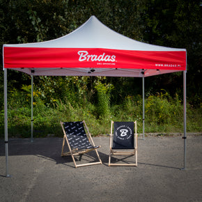 Messezelt 3x3 mit Logodruck am Dach