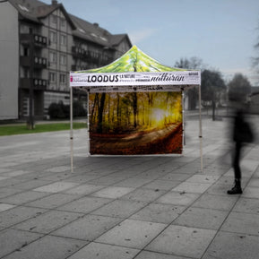 3x3m Faltpavillon mit bedruckter Rückwand