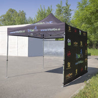 Faltzelt 3x3 mit Rückwand und bedrucktem Dach