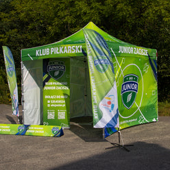 Logozelt 3x3 bedruckt mit Fahnen und Softbanden