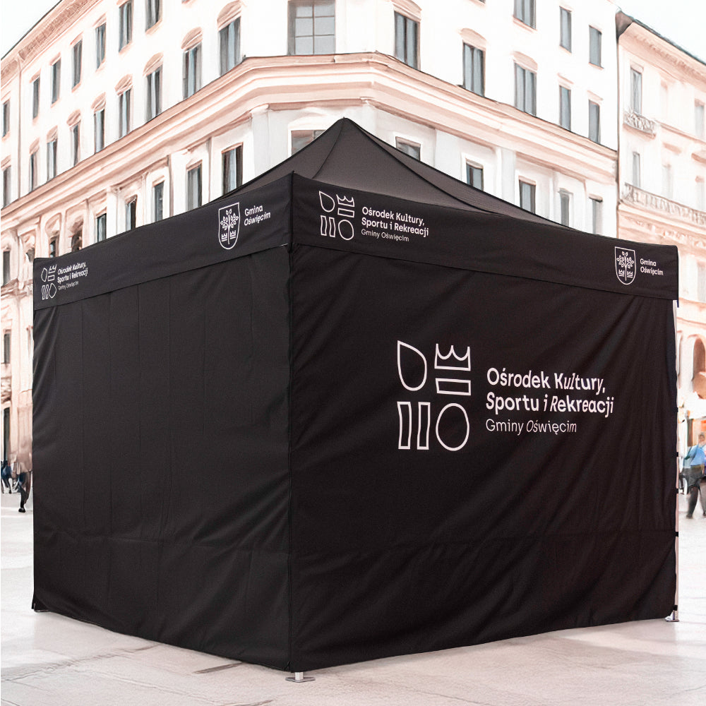 Faltbares Logozelt 3x3 individuell bedruckt mit 4 Seitenwänden schwarz