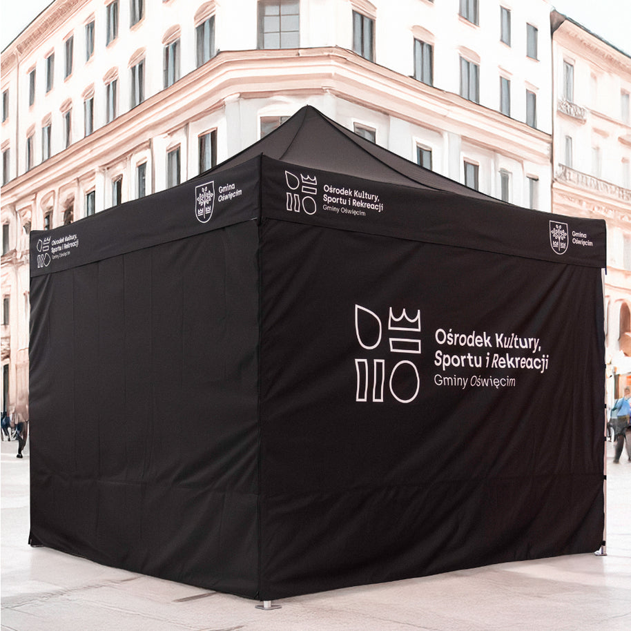 Faltbares Logozelt 3x3 individuell bedruckt mit 4 Seitenwänden schwarz