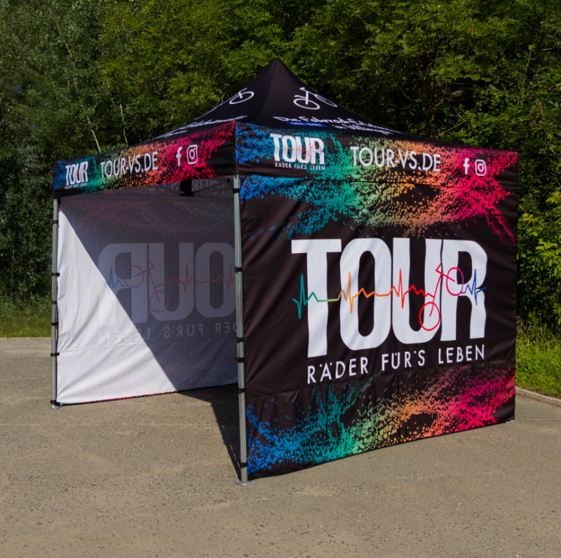 Promotionzelt mit Logo und Werbespruch individueller Druck