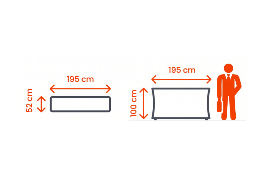 Textile Messetheke mit Logodruck extra lang 195cm