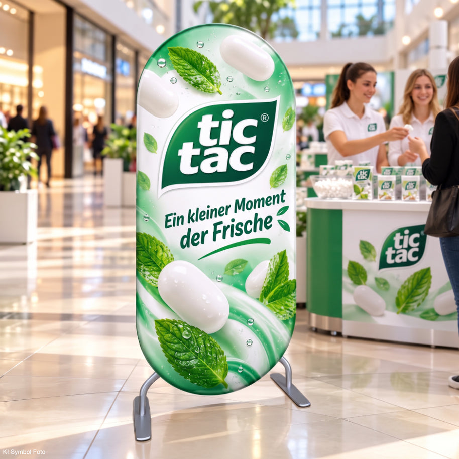 Faltbarer Werbebanner Oval für Sponsoren mit Logodruck